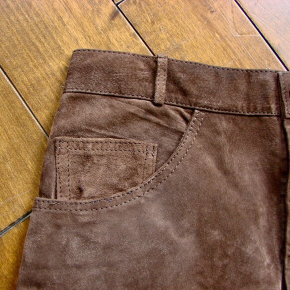 Chocolate Brown Suede Mini Skirt Maggy Baum Size 40 Small - Picture 5 of 9